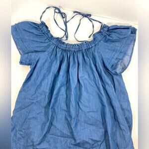 Loft Blue Off Shoulder Shirt with Shoulder Ties Lightweight Cotton Size Large